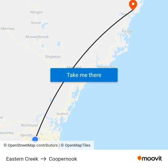 Eastern Creek to Coopernook map