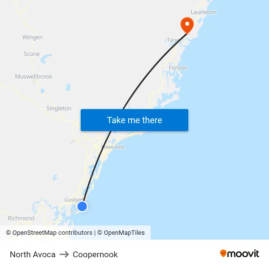 North Avoca to Coopernook map