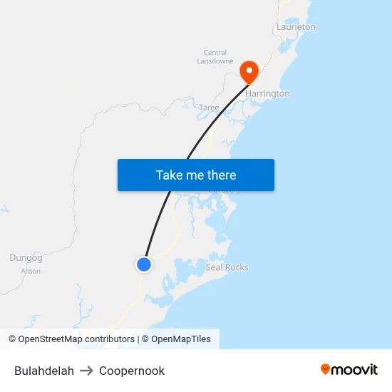 Bulahdelah to Coopernook map