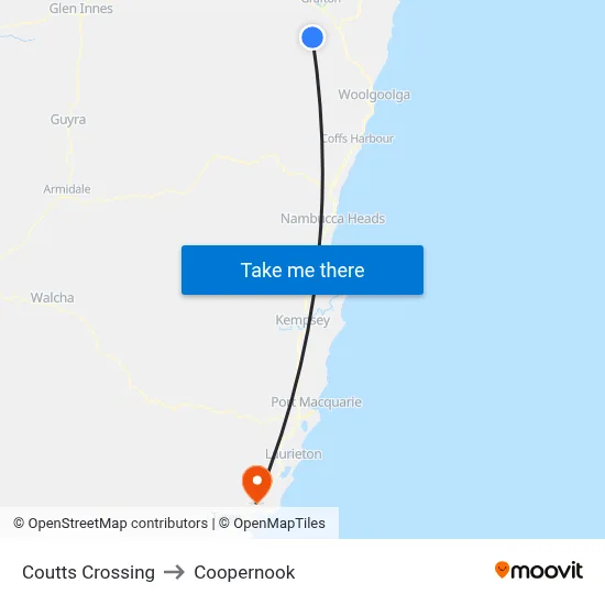 Coutts Crossing to Coopernook map