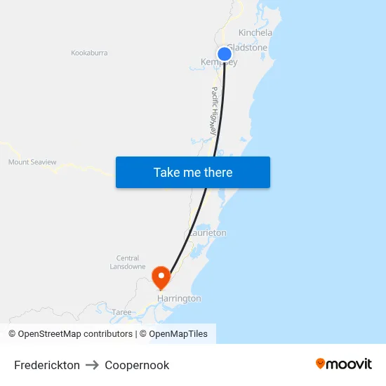 Frederickton to Coopernook map