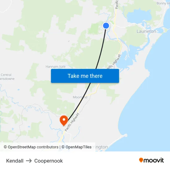 Kendall to Coopernook map