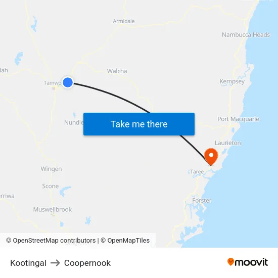 Kootingal to Coopernook map