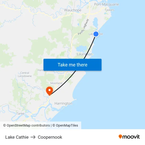 Lake Cathie to Coopernook map