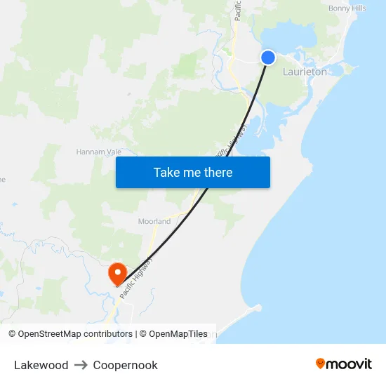 Lakewood to Coopernook map