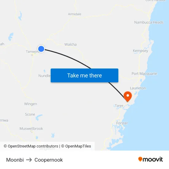 Moonbi to Coopernook map