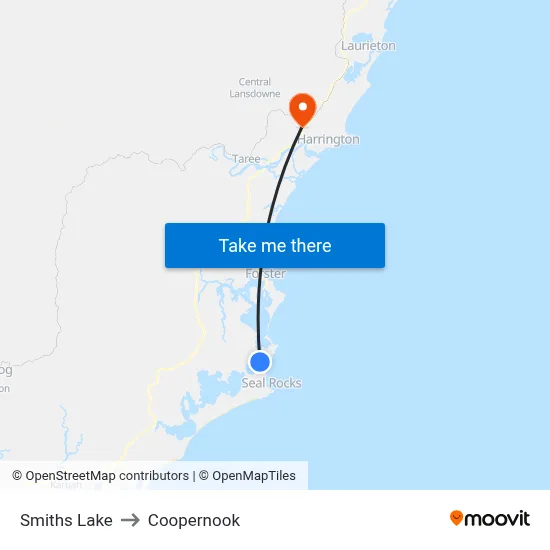 Smiths Lake to Coopernook map