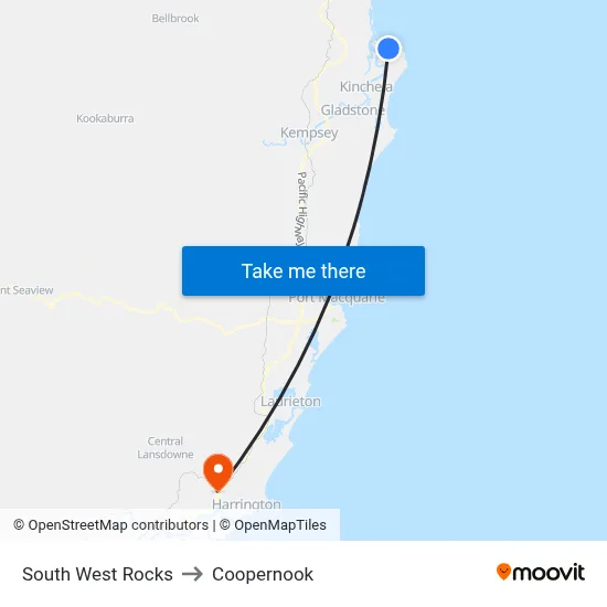 South West Rocks to Coopernook map
