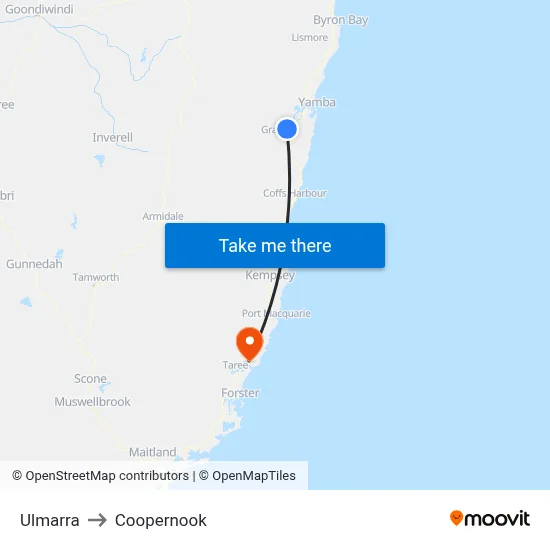 Ulmarra to Coopernook map