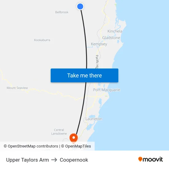 Upper Taylors Arm to Coopernook map