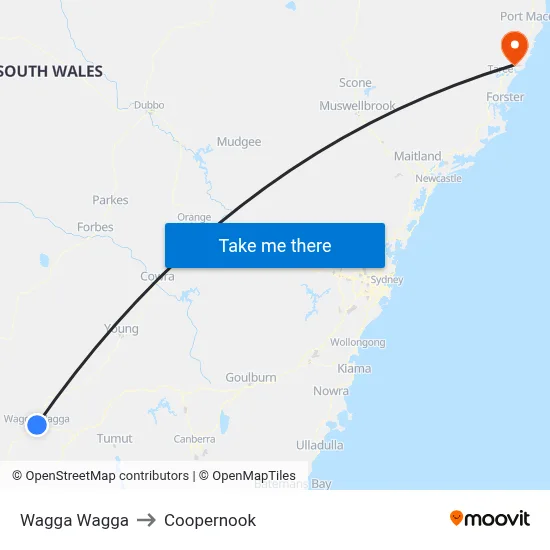 Wagga Wagga to Coopernook map