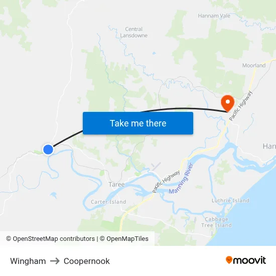 Wingham to Coopernook map