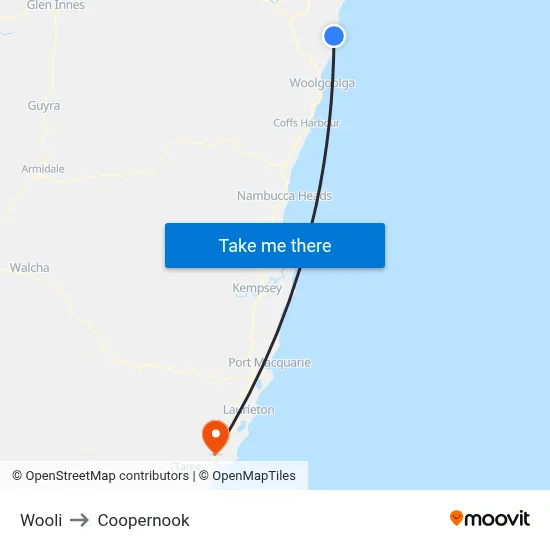 Wooli to Coopernook map
