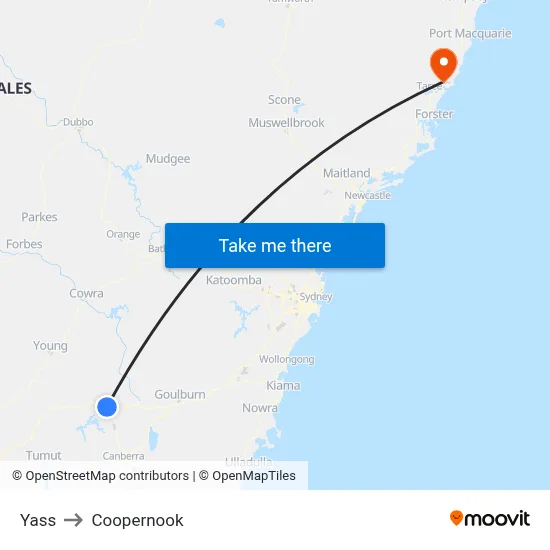 Yass to Coopernook map