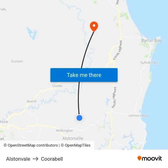Alstonvale to Coorabell map