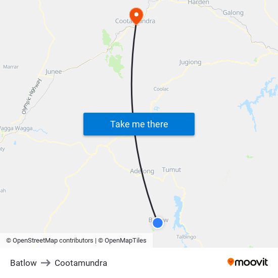 Batlow to Cootamundra map