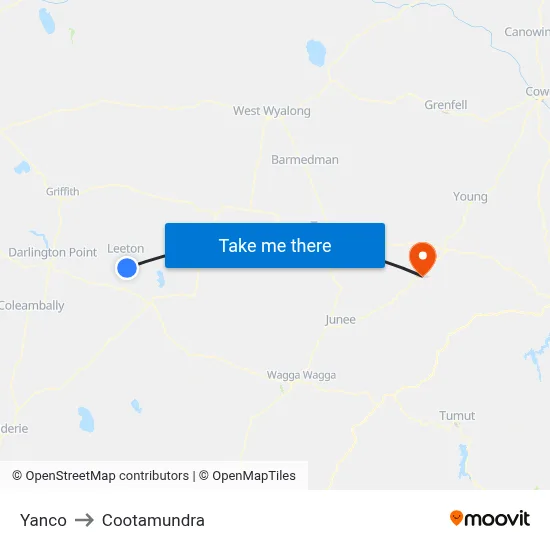 Yanco to Cootamundra map