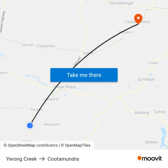 Yerong Creek to Cootamundra map
