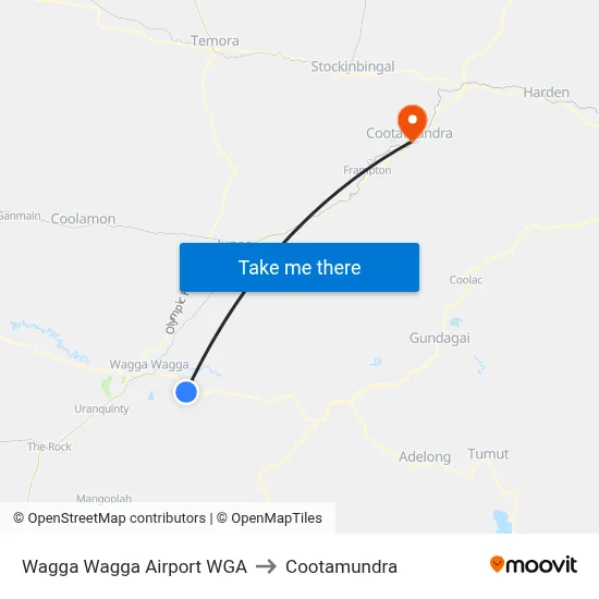 Wagga Wagga Airport WGA to Cootamundra map