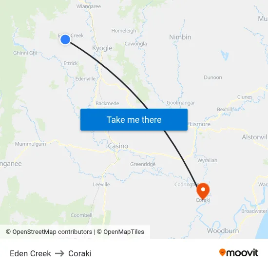 Eden Creek to Coraki map