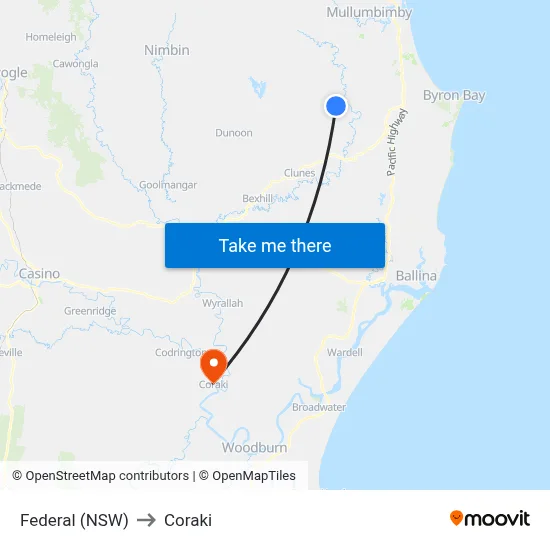 Federal (NSW) to Coraki map