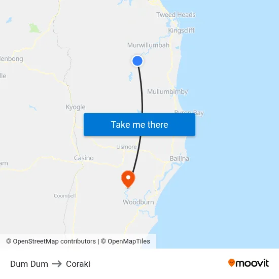 Dum Dum to Coraki map