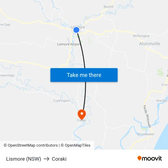 Lismore (NSW) to Coraki map