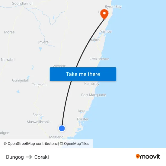 Dungog to Coraki map