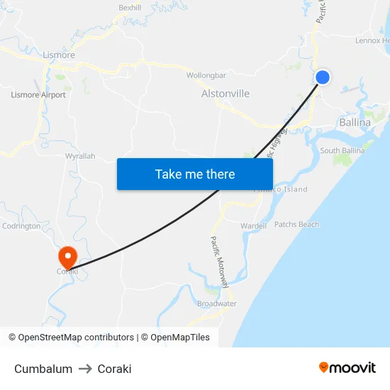 Cumbalum to Coraki map