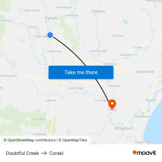 Doubtful Creek to Coraki map