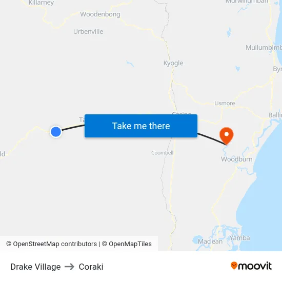 Drake Village to Coraki map