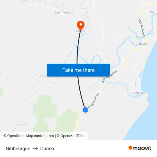 Gibberagee to Coraki map