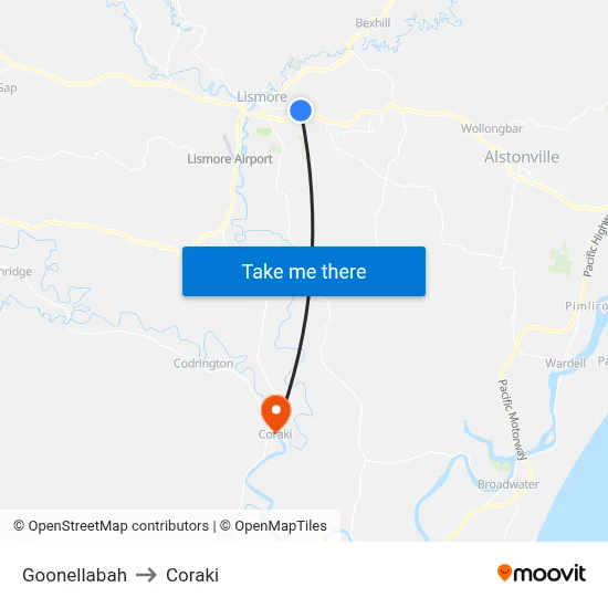 Goonellabah to Coraki map