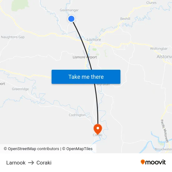 Larnook to Coraki map
