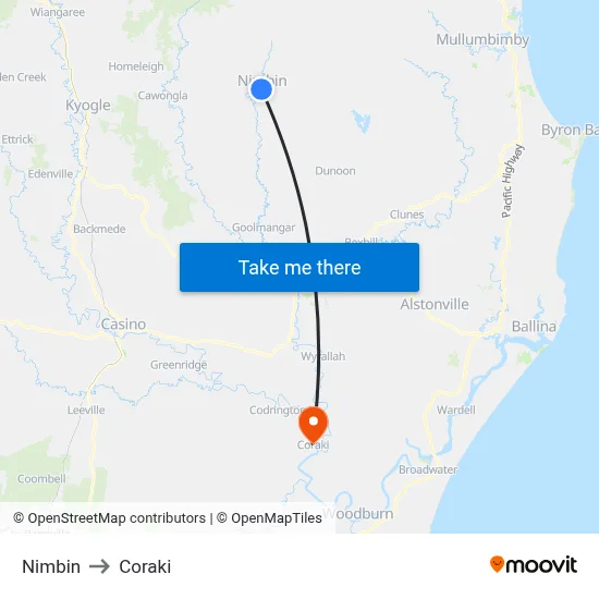 Nimbin to Coraki map