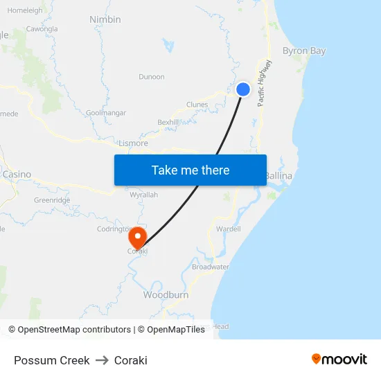 Possum Creek to Coraki map