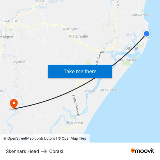 Skennars Head to Coraki map