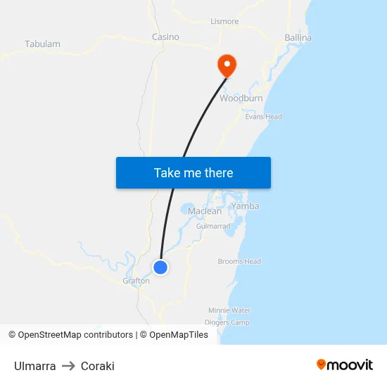 Ulmarra to Coraki map