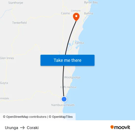 Urunga to Coraki map