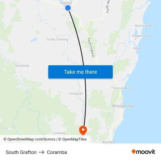 South Grafton to Coramba map