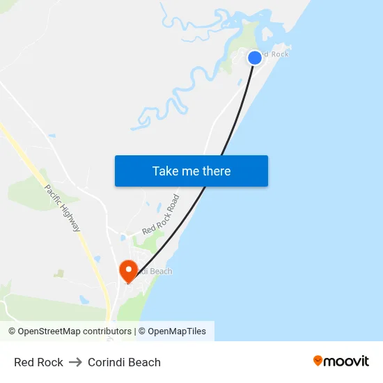 Red Rock to Corindi Beach map