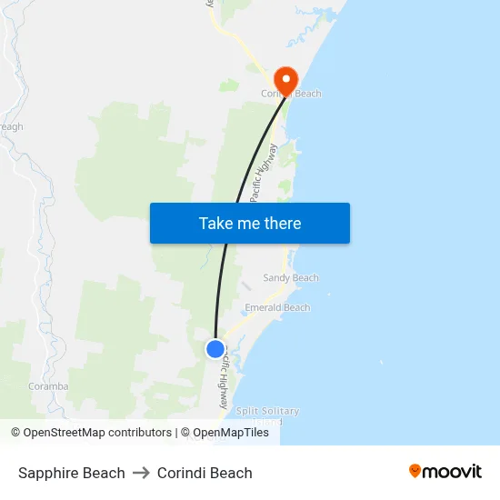 Sapphire Beach to Corindi Beach map