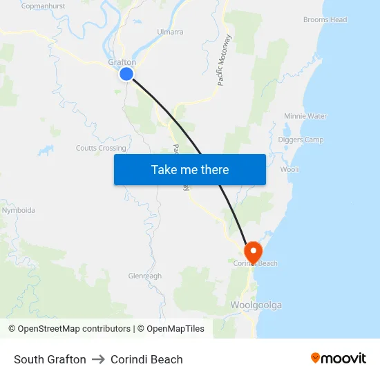 South Grafton to Corindi Beach map