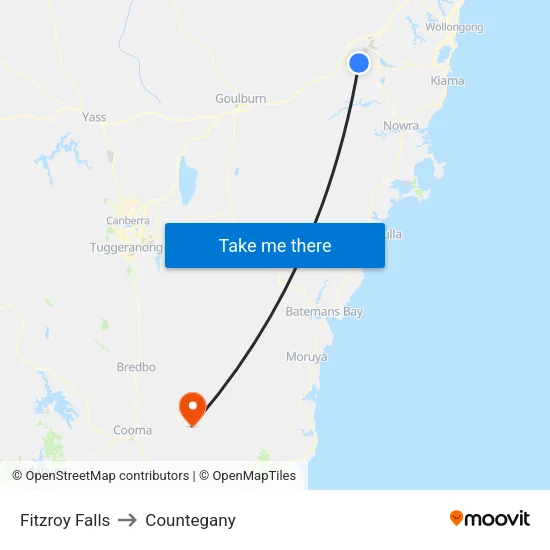 Fitzroy Falls to Countegany map