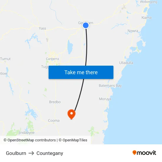 Goulburn to Countegany map