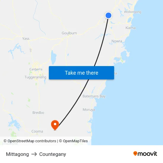 Mittagong to Countegany map