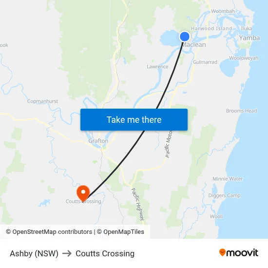 Ashby (NSW) to Coutts Crossing map