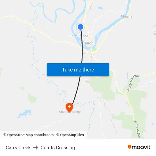 Carrs Creek to Coutts Crossing map