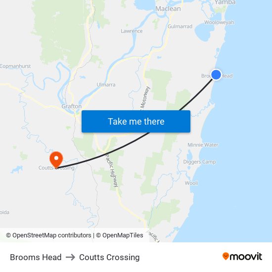 Brooms Head to Coutts Crossing map