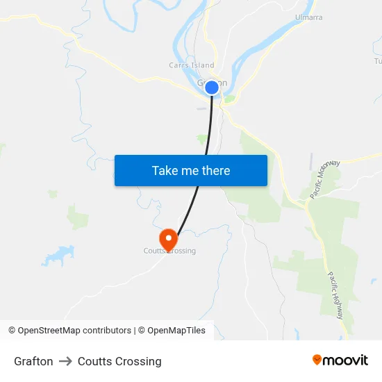 Grafton to Coutts Crossing map